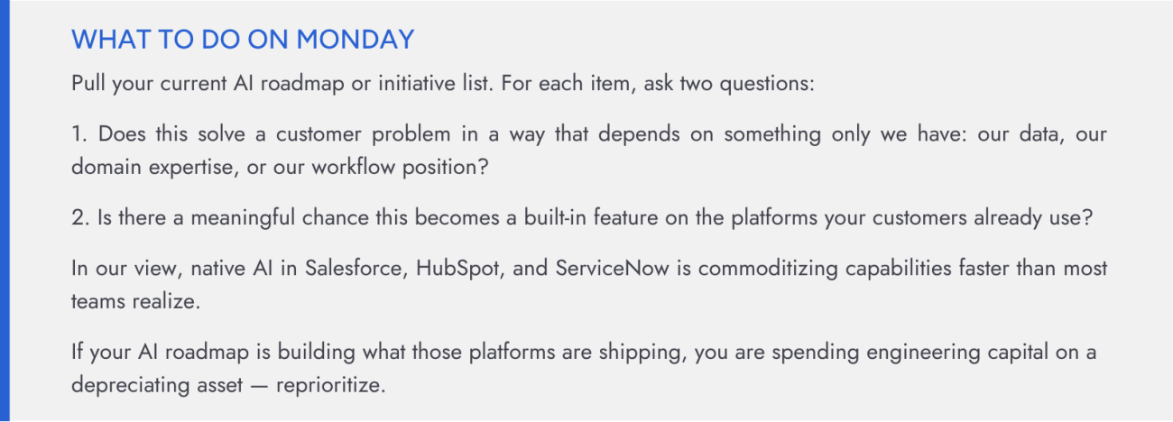 Pull your current AI roadmap or initiative list. For each item, ask two questions.